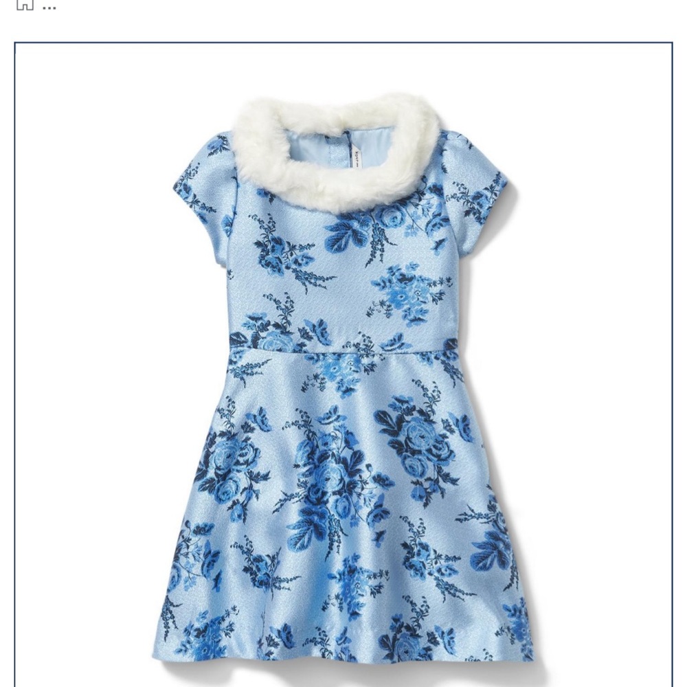 JANIE AND JACK FLORAL JACQUARD FAUX FUR COLLAR DRESS